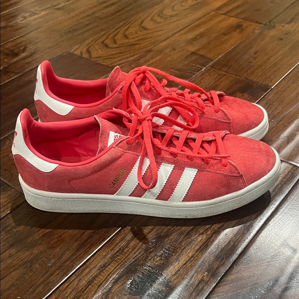 Adidas Red Canvas Sneakers with White Stripes Campus Size 11